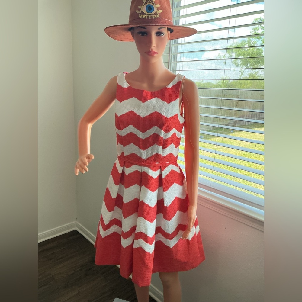 The Limited Coral White Chevron Dress Size 4 Fit & Flare D23 - Picture 3 of 10
